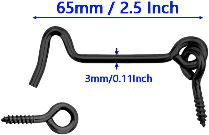 8 Pack 2.5-Inch Swivel Cabin Hook and Eye Latch – Carbon Steel Door and Window Lock with Mounting Screws, Rust-Resistant for Gate, Closet, Shed, Cabinet (Black)
