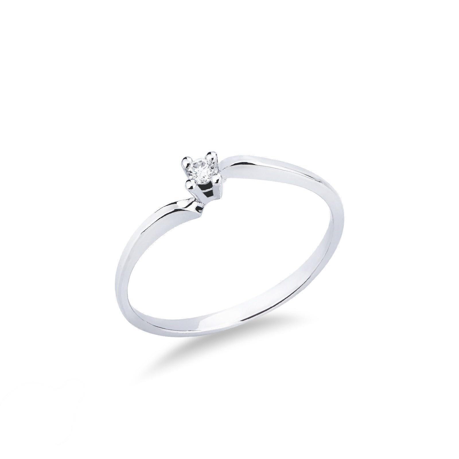Anello solitario in oro bianco 18k con diamante di 0.04 ct.