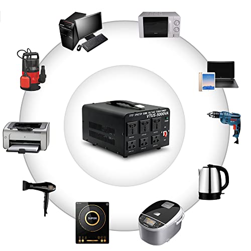 Yinleader 5000W Voltage Converter Transformer Step Up 110V-120V to220V-240V or Step Down 220V to 110V AC Power Converter w/US Standard Power Cord,Circuit Breaker Protection