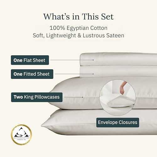 California Design Den Certified Luxury 100% Egyptian Cotton Sheets California King Size Set - Soft Sateen, Deep Pockets, Cool and Durable Bedding Sheets & Pillowcases Set - Ivory (Cream Tone)