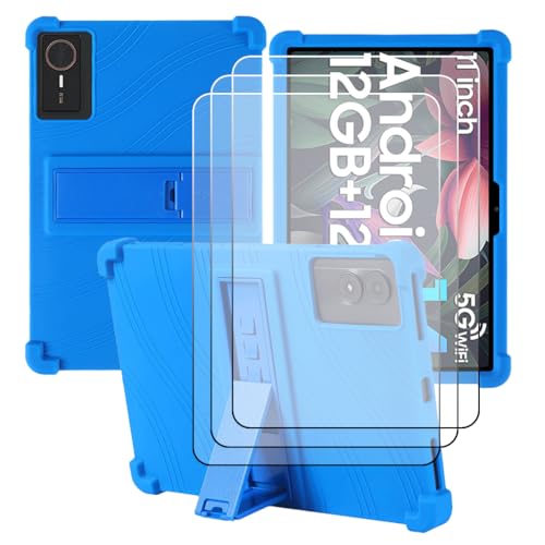 Evita roturas en tu Lenovo ThinkTab X11 Gen 1 con esta funda de silicona azul y 3 cristales