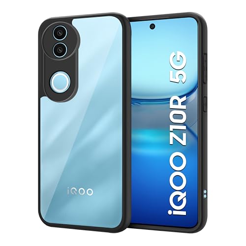 Image of CEDO Backcover for iQOO Z10R (5G) | Camera Protection Bump Shockproof Edge | Ultra Hybrid Transparent Acrylic Clear TPU+PC Hard Backcase Cover (Black)