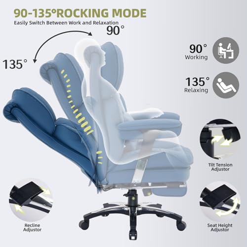 Image of Efomao Big & Tall Desk Chair, Wide Executive Office Chair with Footrest Blue-LL
