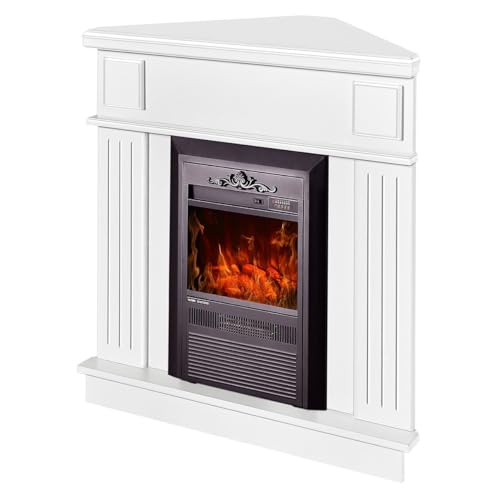 Camino Elettrico da Pavimento ad Angolo 100x100x50 cm Effetto Fiamma 2000W Marina & Cristina Bianco