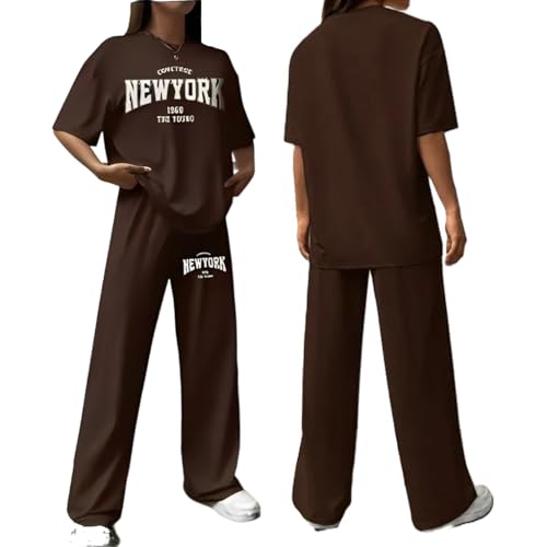 Image of My Swag Women's New York Graphic Loungewear Set, Cotton Short Sleeve T-Shirt and Pants