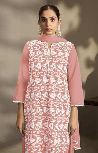 Image of DRESOUL Women Pure Cotton Schiffli Embroidered Kurta Set and Dupatta