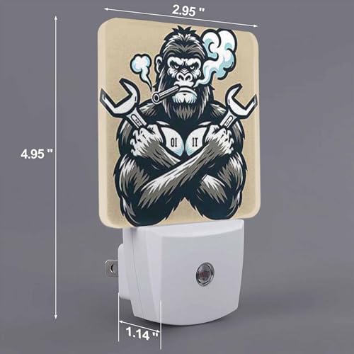 Image of LED Night Light,Monkey with Wrench LED Night Light Plug into Wall with Dusk to Dawn Light Sensor White Energy Efficient Nightlight for Bedroom Bathroom Hallway Living Room Kitchen