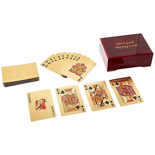 Generic, Deck Of Poker Playing Cards In 999.9 Gold Foil Plating With Certificate And Mahogany Box, Bridge Size Cards, Playing Cards, Gold, 54 Cards #TOP2