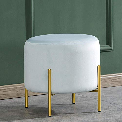 Pouf en velours rond bleu clair 42cm - Tabouret de repose-pieds de table basse pour salon