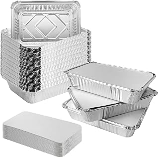 AZKEEGREY 50 Pcs Aluminium Foil Trays with Lids 1000ml, Disposable Foil Food Containers with Lids, Foil Trays Dishes with Lids Foil, Takeaway Containers with Lids for Catering Home