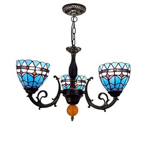 Lustre style Tiffany à 3 bras en vitrail de 6 pouces CFWSHJ pour salle à manger et cuisine