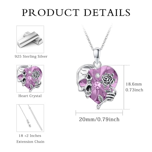 Rose Skull Hand Necklace S925 Sterling Silver Heart Crystal Birthstone Pendant Gothic Skeleton Necklace Skull Jewelry for Women3
