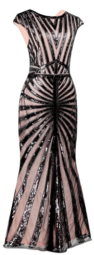 Image of Women Evening Maxi Long Dress 1920s Sequin Mermaid Hem Wedding Prom Gown Costume w / 20s Gatsby Accessories Set