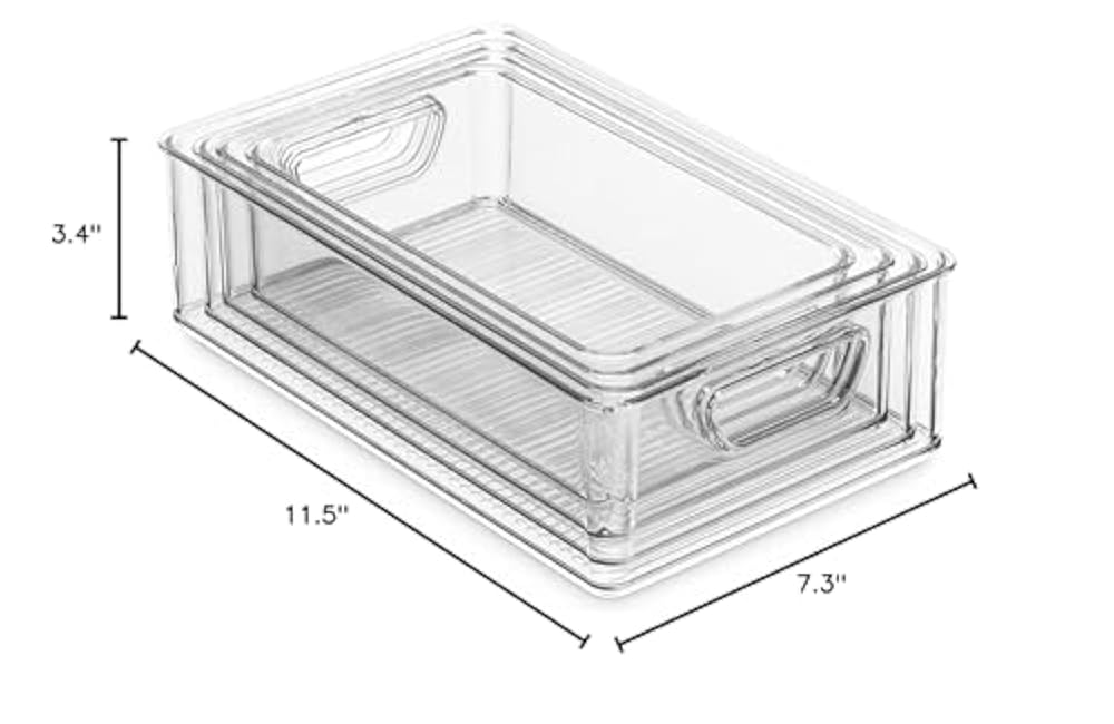 Munfix Set Of 16 Refrigerator Organizer Bins - Plastic Pantry Organization and Storage Baskets - Stackable Food Fridge Organizers with Cutout Handles for Freezer, Kitchen, Countertops, Cabinets