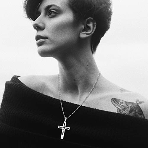 OIDEA Cross Pendant Necklace for Men Women: High Polish Hollow Openwork Stainless Steel Cross Chain Mens Jewelry Gifts4