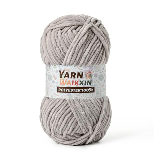 Image of Soft Chenille Yarn for Crocheting, Fluffy Chunky Crochet Yarn for Baby Blanket, (1.76oz /65.6yds) Fuzzy Velvet Yarn for Amigurumi&DIY Puzzle、Crafts、Scarf(Light Gray)