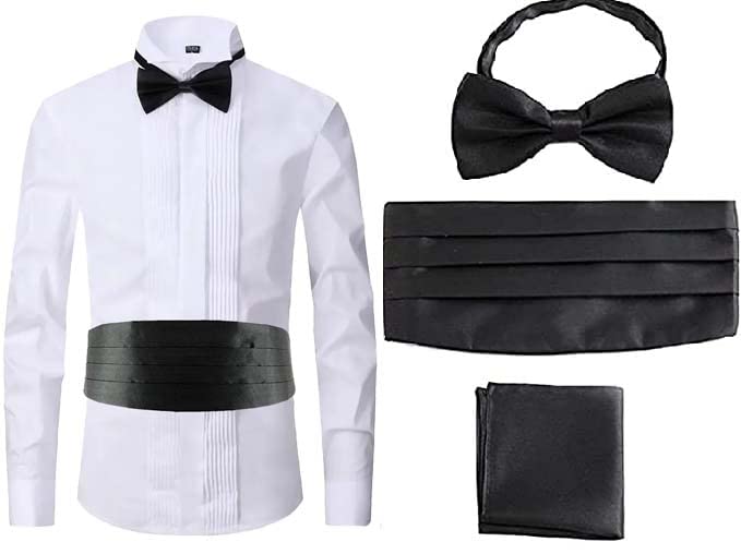 Adjustable Tuxedo Cummerbund Set with Bow Tie & Pocket Hanky，Evening Dress Cummerbund Set