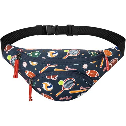 Choco Mocha Kids Fanny Pack for Boys Toddler Belt Bag 2-4 4-6 Kid Waist Bag Outer for Little Boy age 6-9 8-12 Small Hip Pack (Ball-Blue)