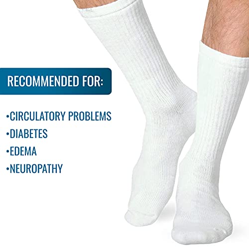 Image of Heelbo Diabetic Socks for Sensitive Feet Without Elastic for Men and Women for Circulatory Problems, Edema and Neuropathy, 8-15mmHG, White, XL