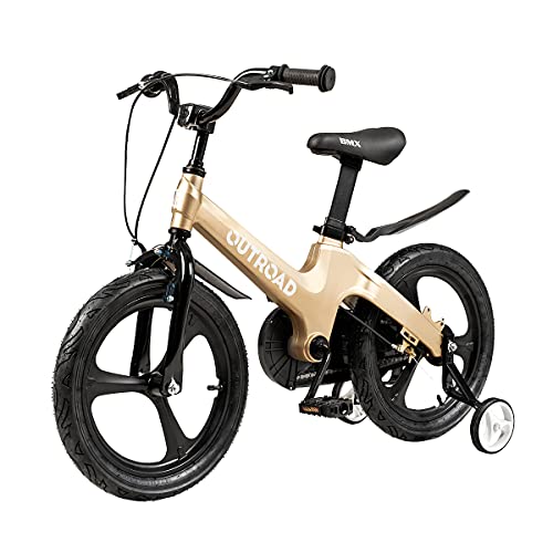 Max4out Kids Bike with Dual Brake Lightweight Girls Bicycle Boys Bike with Training Wheels,Golden/Blue, 14,16,18 (14-Golden)
