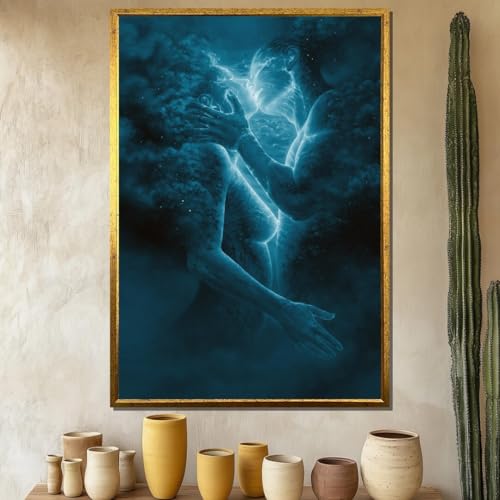XINBAO Cuadro en lienzo de pareja romántica, arte mural de beso azul, obra de arte de amantes, lienzo romántico, impresión abstracta apasionada (30 x 40 cm/sin marco)