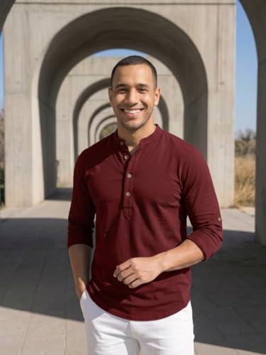 Image of DEELMO Combo of Men's Cotton Blend Solid Regular Fit Full Sleeve Short Kurta | Men's Trendy Short Kurta Pack of 2