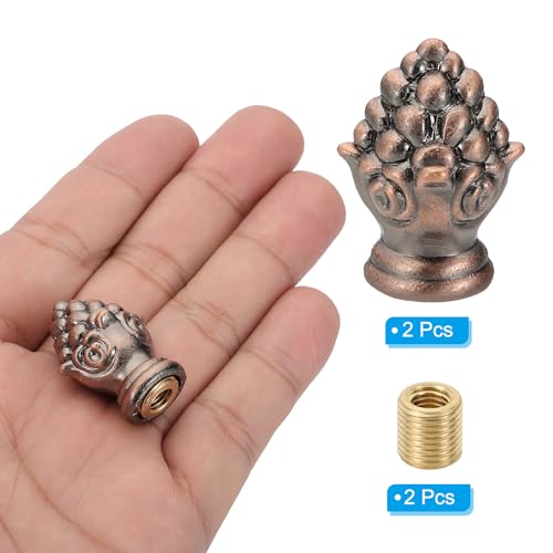 Image of PATIKIL 30 x 20mm Lamp Finials Caps Knob, 2 Set Solid Lamp Shade Top Decoration Screw Cap Nuts with Brass Reducing Adapter for Table Lamps Floor Lamps, Red Bronze