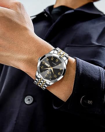 OLEVS Watches for Men Business Dress Diamond Analog Quartz Big Face Luxury Classic Stainless Steel Waterproof Luminous Two Tone Wristwatch - Image 5