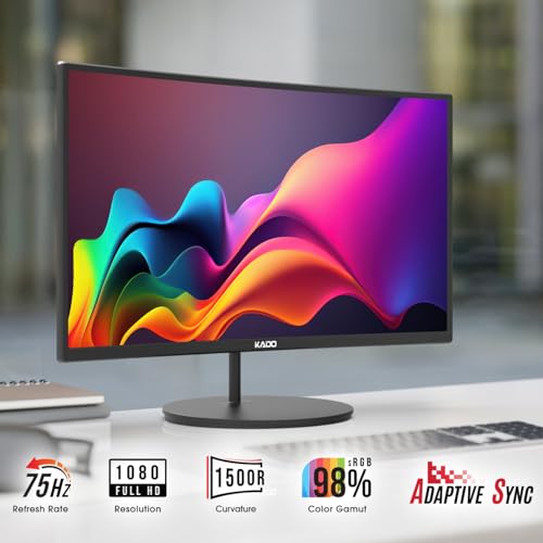 Image of Kado 3-Pack Trio 24 inch Curved 1500R 1920x1080 75Hz FHD Computer Monitor | Triple Monitor Setup HDMI Office Gaming Hybrid, VESA Wall Mount Arm Mount Built-in Speakers, Panoramic Display Multi-tasking