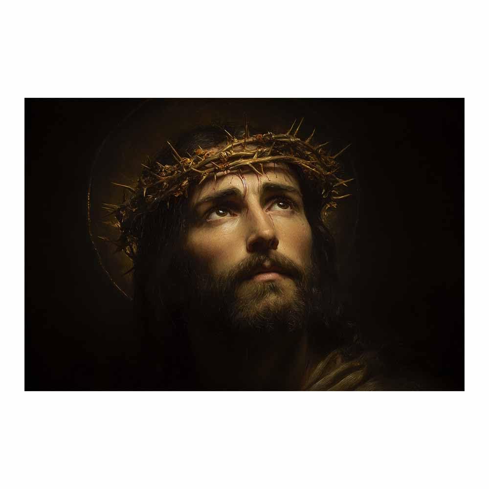 ZAMAEIU Christ Religions Canvas Wall Decor Wearing a crown of thorns Modern Abstract Religious Posters Prints for Living Room Bedroom Church Home Decoration(brown)-80x120cm Unframed