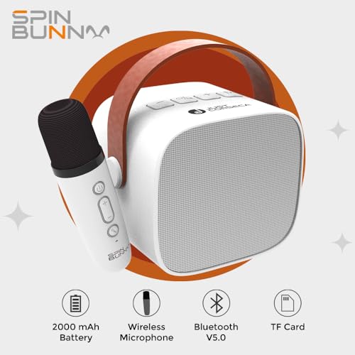 Image of Just Corseca Spin Bunny Karaoke Portable Speaker | with Wireless Mic | 2 * 5W Speakers | Rich and Full-Bodied Sound | Bluetooth connectivity, TF Card Support, and Aux Support (White)