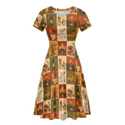 Image of Forchrinse Summer Dresses for Women Crew Neck Short Sleeve Midi Dress Casual Beach Vacation Sundress