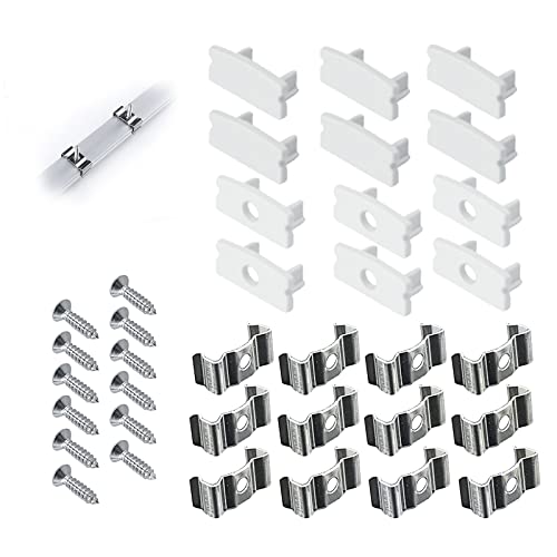 Image of Muzata LED Channel Install Accessories Including 12Pack Stainless Steel Mounting Clips and 6Pack Grey End Caps fit U1SW U Shape Aluminum LED Strip Light Channel LCU1 WW