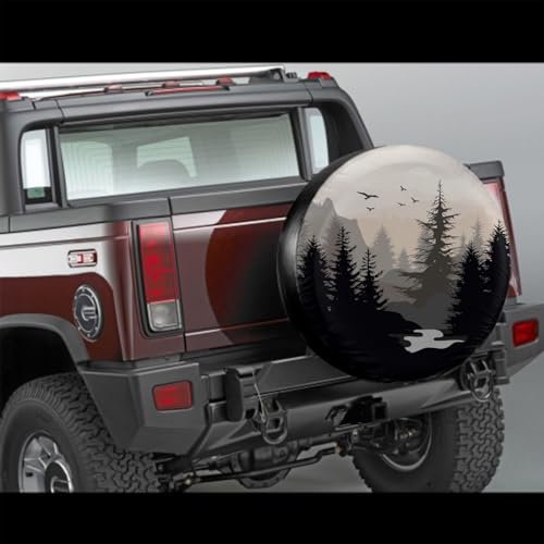 Image of Abstract Moon Tire Cover Mountain Tree Spare Tire Cover Waterproof Dust-Proof Universal Protection Jeep Tire Covers Fit for Jeep Wrangler Trailer RV SUV Truck Camper Travel Trailer Accessories 15 Inch