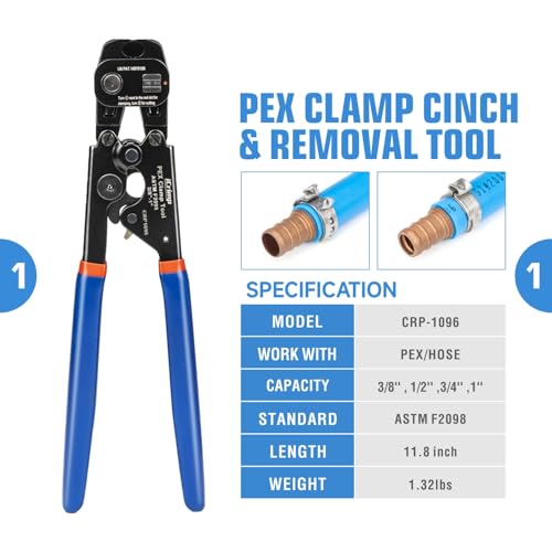 Image of iCrimp PEX Clamp Tool PEX Fitting Kit for Cinch and Removal 3 /8-in, 1 /2-in, 3 /4-in, 1-in PEX Clamps, c /w 1 /2''(20 Pack) PEX Clamp Rings, Brass PEX Crimp Fittings(12 Pack), PEX Tubing Cutter