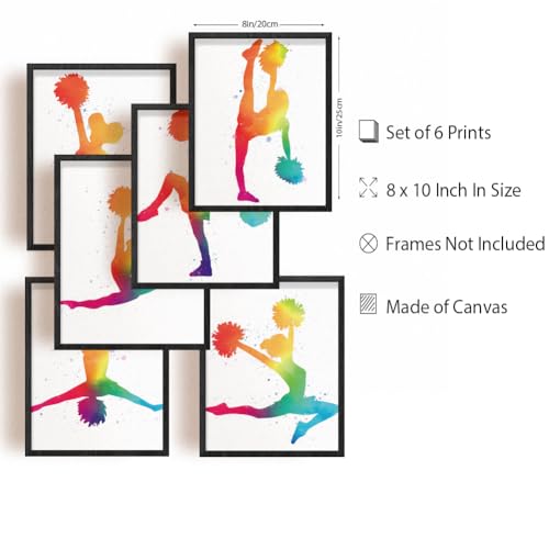 INFUNLY Set of 6 CheerLeader Abstract Wall Art Print Gymnastics Girl Posters Print 8x10inch UNFRAMED Aesthetic Gradient Ink Canvas Painting Pictures for Team Gift Cheer Team Fan Club Bedroom Decor - Image 2