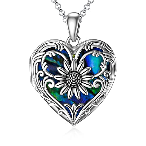 Soulmeet Sunflower Heart Shaped Abalone Shell Locket Necklace That Holds Pictures Photo You Are My Sunshine Sterling Silver Locket Pendant (Locket Only) #TOP23