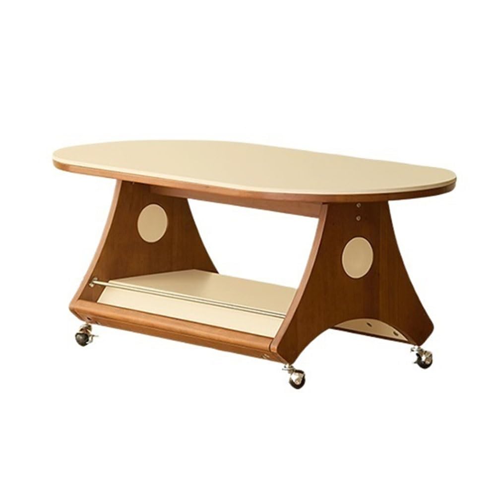 ZTHYSHOZ Side Table Oval Rolling Coffee Table with Lower Shelf on Casters Multi-Storage Books Snacks Modern Home Furniture