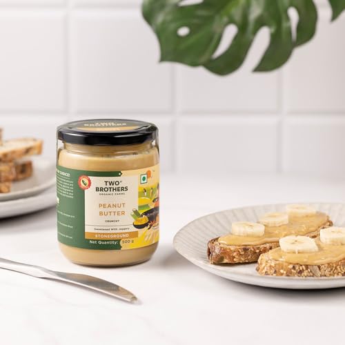 Image of Two Brothers Organic Farms - Peanut Butter Crunchy (500 grams) | Sweetened with Jaggery | Nutrients & Minerals Rich | Good Source of Protein, Fiber, Vitamin E | Vegan Butter Made Using Only Peanuts