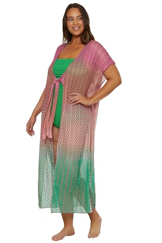 Women's Sunset Plus Size Crochet Ombre Tunic, Tie Front, Casual, Beach Cover Ups2