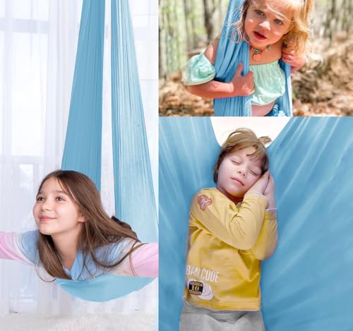 DZHPSRSZ Sensory Swing for Kids and Adults,Sensory Swing with 360° Swivel Hanger Kit(110 * 59 in)- Holds up to 330-440lbs,Indoor Sensory Swing for Autism,ADHD or Children with Special Needs(Blue)