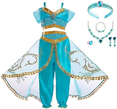Furutonhe Girls Arabian Princess Costume with Headband Jewelry Dress Up Accessories Halloween Cosplay