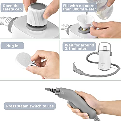 COSTWAY Handheld Steam Cleaners, 2.5-3Min Heating Time Portable Pressurized Steamer with 10 Piece Accessories & Safety Lock, Multi-purpose Cleaning Kit for Kitchen Toilets Windows Auto Carpet (Grey)