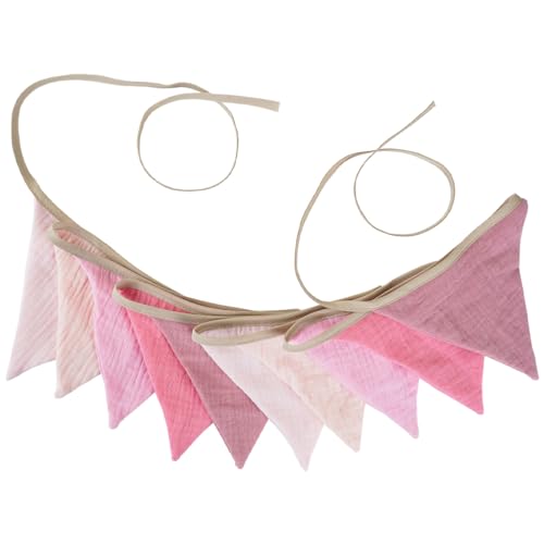 Duoleimi Cadena de banderines Rosa vivero - Guirnalda de algodón de 2,6m para casa Cama de bebé y decoración, decoración niñas, Guirnalda de banderines Rosa y decoración de Pared.