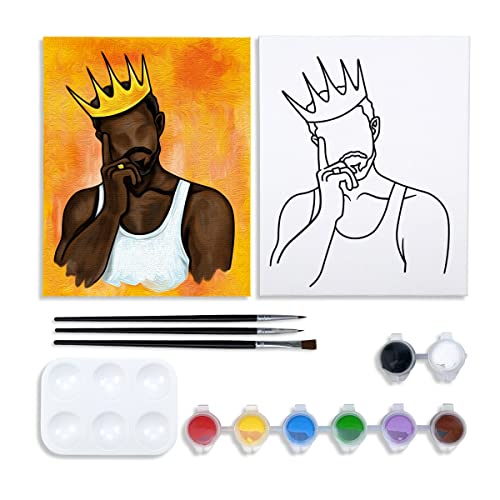 Nuberlic Canvas Painting Kit Pre Drawn Canvas For Painting For Adults Paint And Sip Party Favor 8X10 Stretched Canvas With Pictures To Paint, Afro King, Father's Day Gift #TOP6