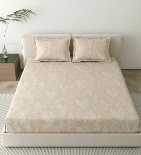 Image of Mafatlal 186 TC Metro Cotton Double Bed Bedsheet | 90x100 Inch|Soft, Breathable & Lightweight | Includes 2 Pillow Covers| Honey Beige 1