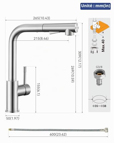 Robinet cuisine douchette avec deux types de jet d'eau précis