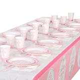 Royal Bluebonnet Pink Baptism Tablecloth and Pink Religious Dinnerware
