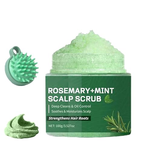 Rosemary Scalp Scrub with Mint Oil, Cleansing Nourishing, Prevent Hair Loss,Dandruff and Build-Up Remover, Scrub Cream with Scalp Massager for Dandruff Prone Oily Hair & Dry, 100g