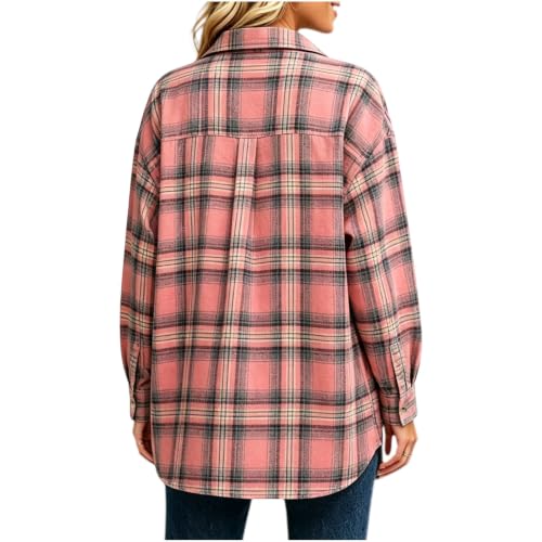 Womens Oversized Plaid Shirt Jacket Long Sleeve Button Down Checkered - image 6